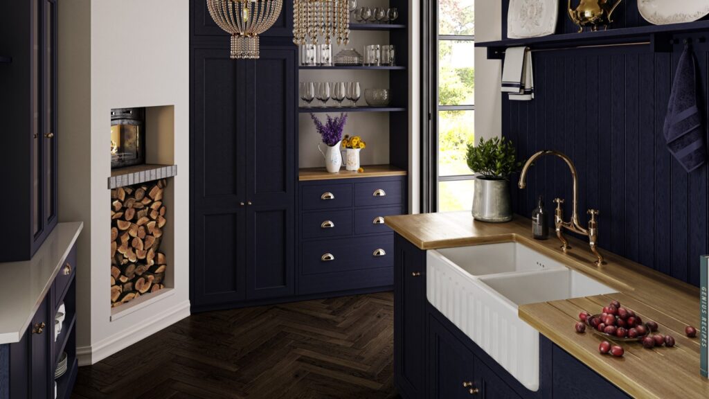 クラフトマンシップ:ダブルボウル仕様の「リブチェスター(RIBCHESTER)」とPerrin&Roweの「イオニアン(Ionian)」のコーディネート。伝統と機能が同居するシンク周り。