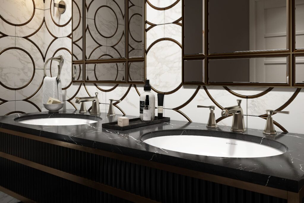 製品詳細：Perrin & Roweの「デコ（Deco）」3ホール洗面用水栓（ニッケル）。[型番：3141]