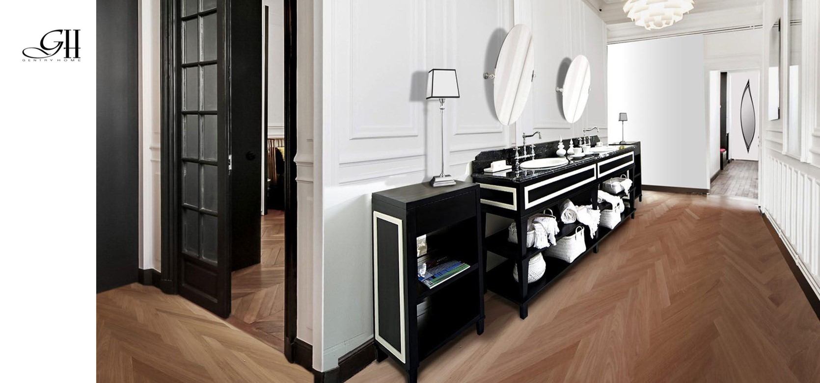 Gentry Home（ジェントリーホーム）のブランドイメージ。GentryHomeが創り出す、英国伝統の薫り漂うクラシック・バスルーム。最高級の素材と時代考証に基づいたデザインが織りなす、至高の寛ぎ空間。