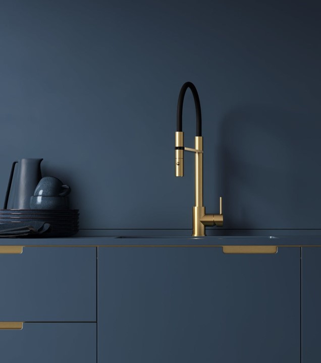 製品詳細:機能性とシンプルさを高次元で融合させた「Fellow」。PVD仕上げを含む全7色の多彩なカラーバリエーションにより、キッチンのデザインコンセプトに合わせたパーソナルなコーディネートが可能。