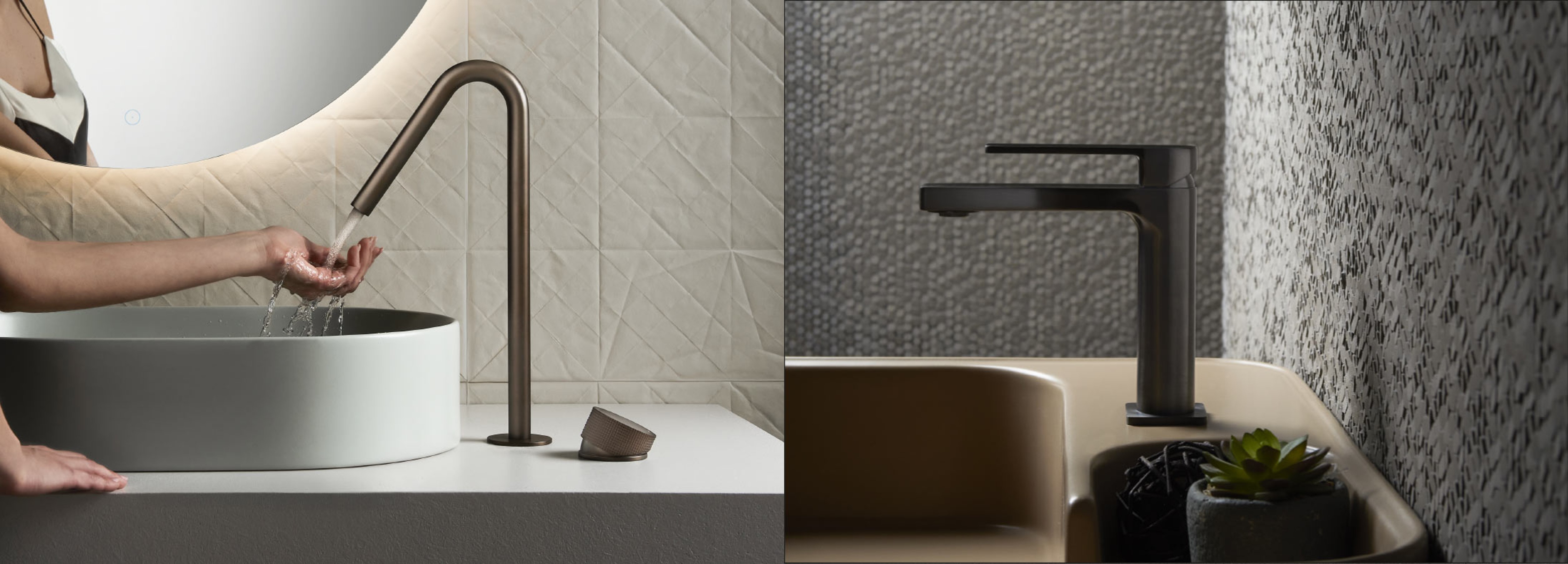 「Hotbath」のメインビジュアル。オランダの先進的なデザインと、イタリアの卓越したクラフトマンシップが交差し、無駄を削ぎ落としたミニマルな造形が、現代のバスルームに静謐なラグジュアリーをもたらします。