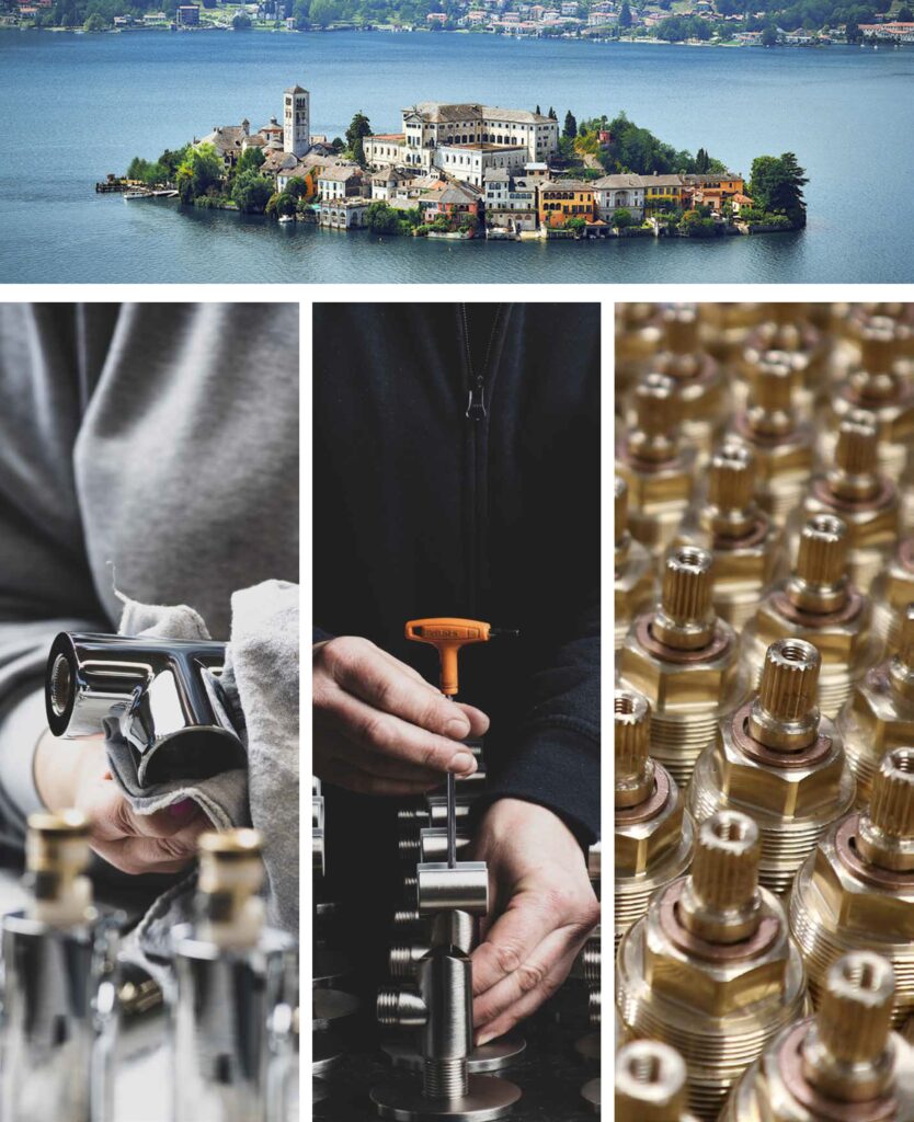 クラフトマンシップ:水栓製造の聖地、イタリア・オルタ湖畔の清らかな環境で育まれるHotbathの品質。美しく静謐な景観に裏打ちされた感性と、心臓部であるバルブの精密な検査、そして厳格な品質管理工程が、世界最高水準の信頼性を形にする。