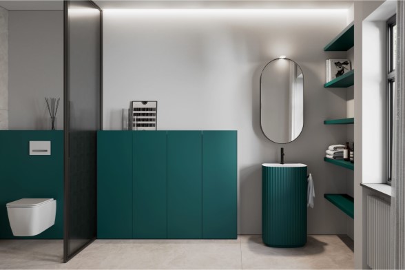 製品詳細：壁面をアートのように彩る「Wall」。浮遊感のあるデザインが特徴の洗面キャビネット・ユニットB1〜B3。