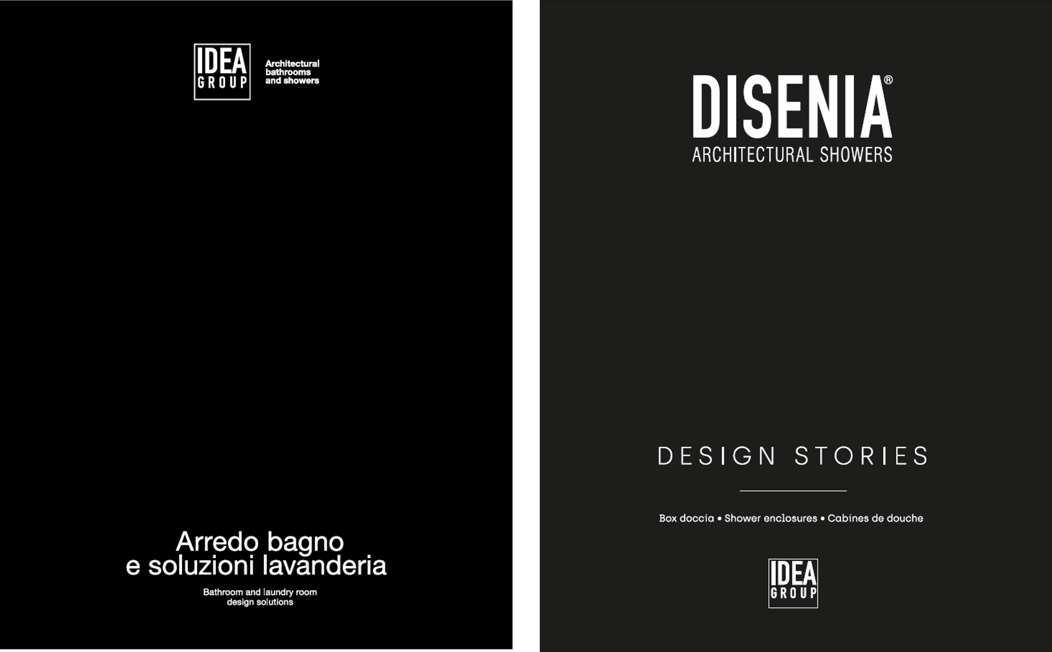 資料ダウンロード：Ideagroupの洗面キャビネット・ユニット総合カタログ、およびDISENIA（ディセニア）のシャワールーム・バスタブ専用カタログの2種類。