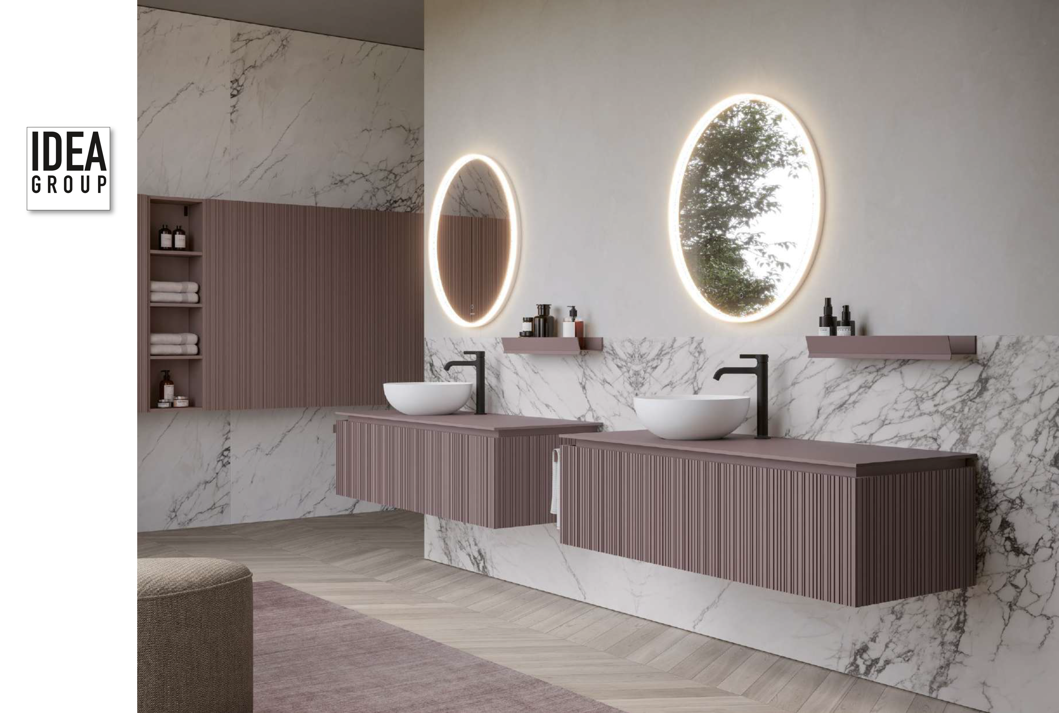 Ideagroup（イデアグループ）のブランドイメージ。イタリアのクラフトマンシップが息づく、モダンで洗練された洗面家具コレクション。