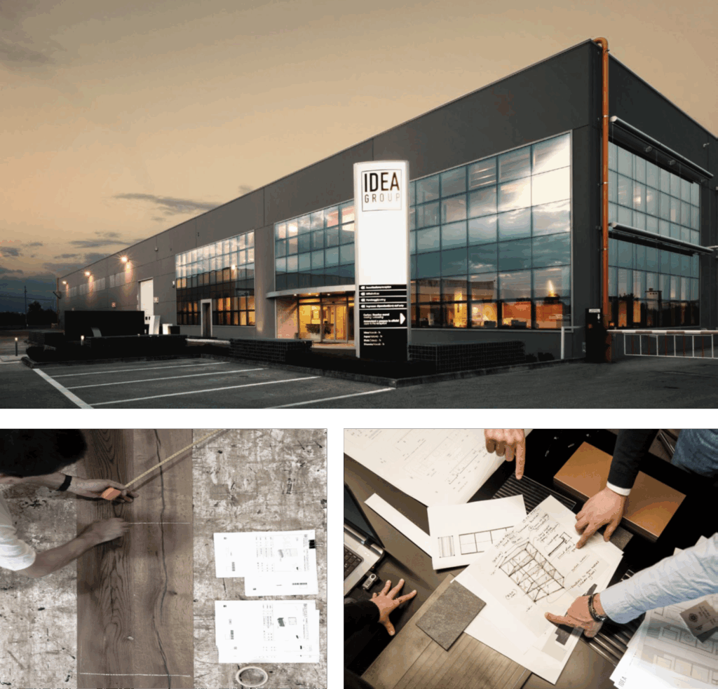 イタリア・Ideagroup社外観と、高度な専門性を備えた設計チームによる精密な図面作成のプロセス。