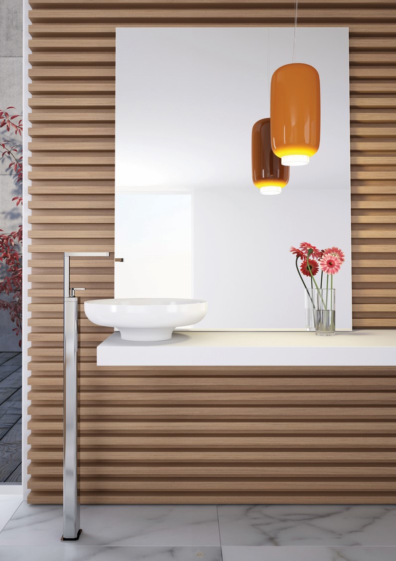 製品詳細：空間を遮らないスリムな「Living」の立水栓シリーズ。非常に珍しい洗面用立水栓をはじめ、すっきりとしたモダンデザインが開放感のあるサニタリー空間を実現。