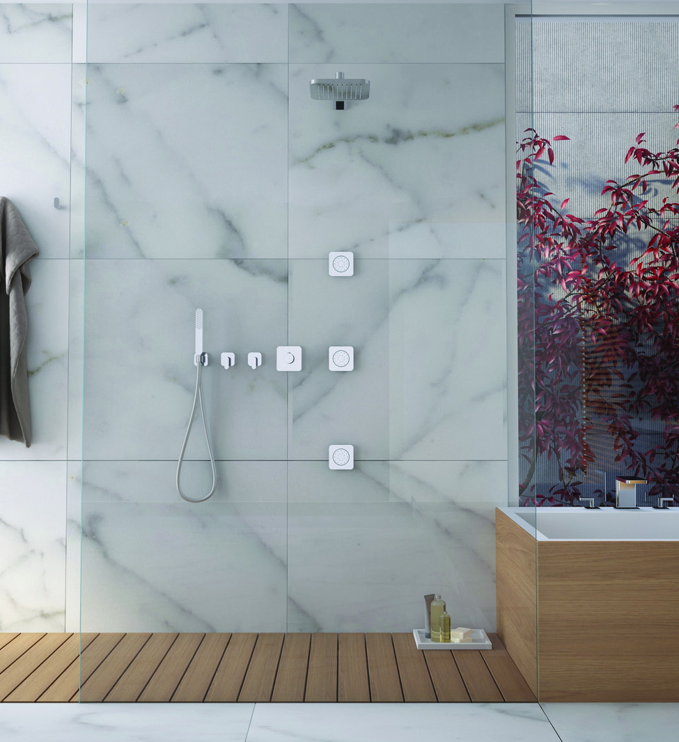 ブランド概略：余分な装飾を削ぎ落とした「Living」シリーズのシャワーセット。一切の無駄を省いたモダンシンプルな造形は、Webertが提唱する「機能美と経済性」の完璧な調和を体現。