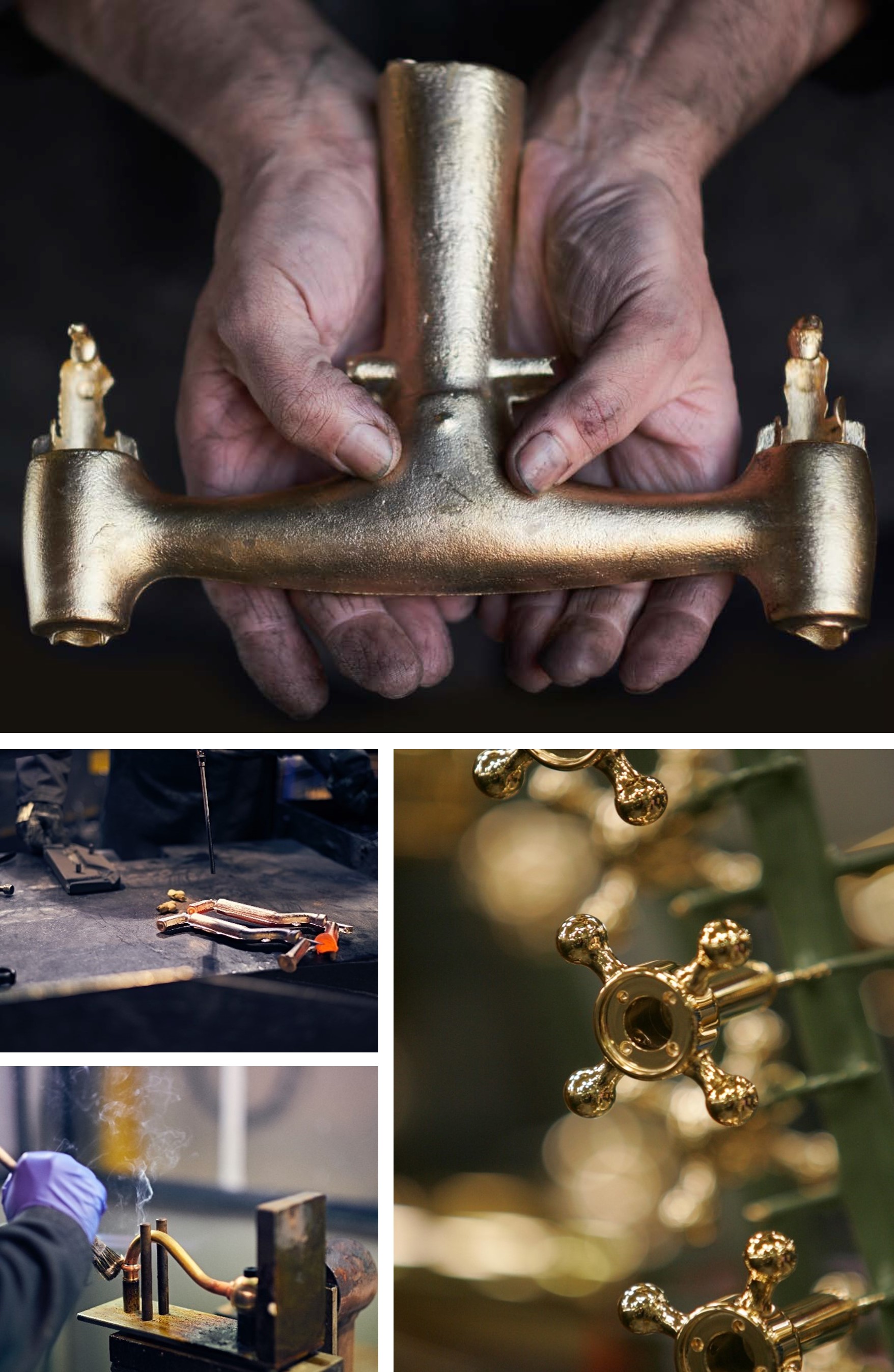 クラフトマンシップ：熟練の職人による真鍮の加工工程。
